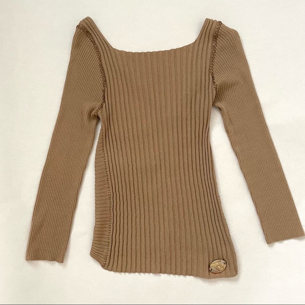 Just Cavalli Boatneck Long Sleeve Top with Backless Crisscross Open Back